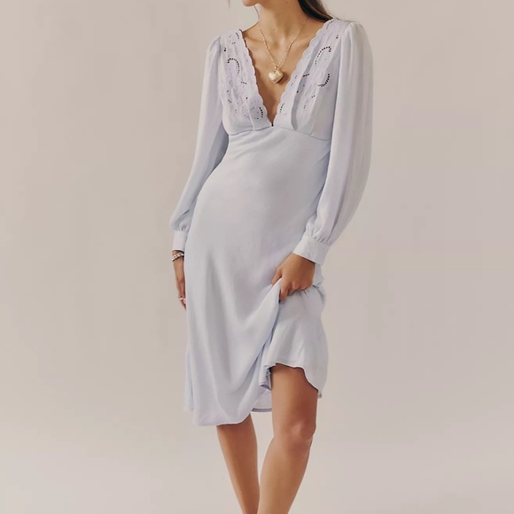 reserved Free People Powder Blue Arabella Lace Trim Midi Dress - Picture 1 of 8
